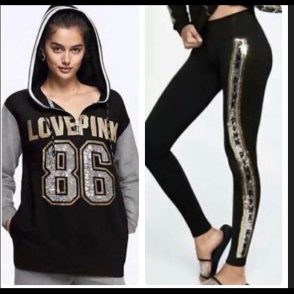 VS PINK BLING 86 PULLOVER AND YOGA LEGGINGS OUTFIT SET S
